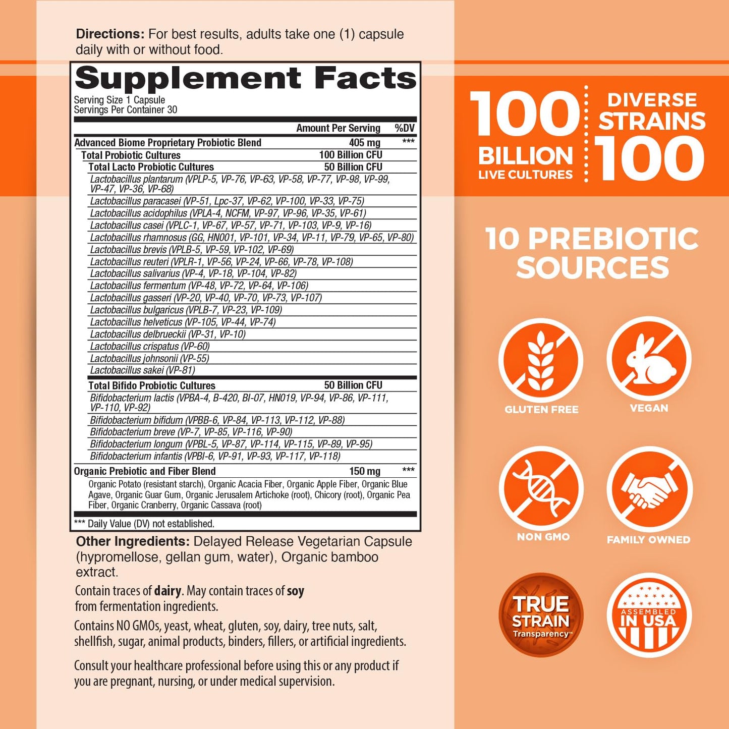 Probiótico Vital Flora Advanced Biome - 30 unidades