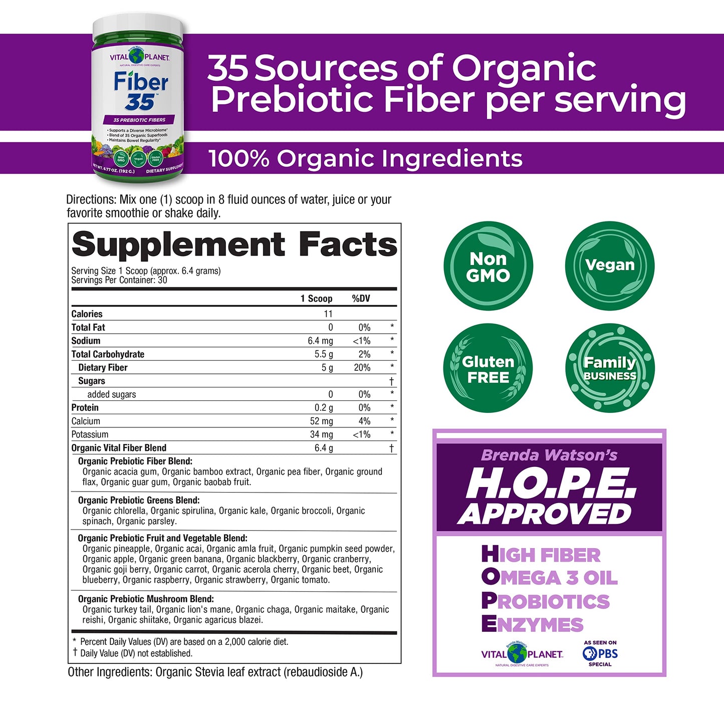 Fiber 35 – Organic Prebiotic Blend, 6.77oz