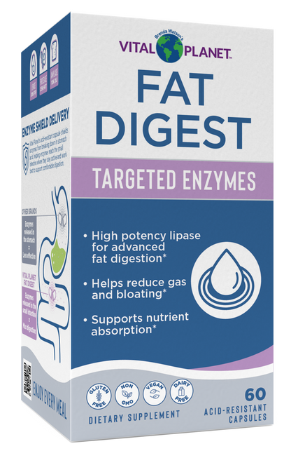 Vital Planet Fat Digest targeted enzymes supplement box on a white background