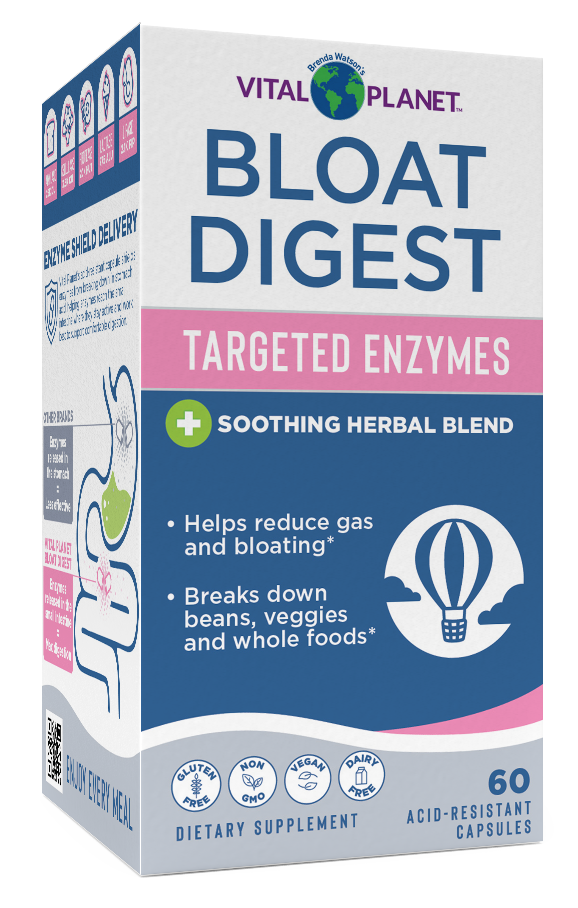 Vital Planet Bloat Digest supplement box with text and graphics on a white background