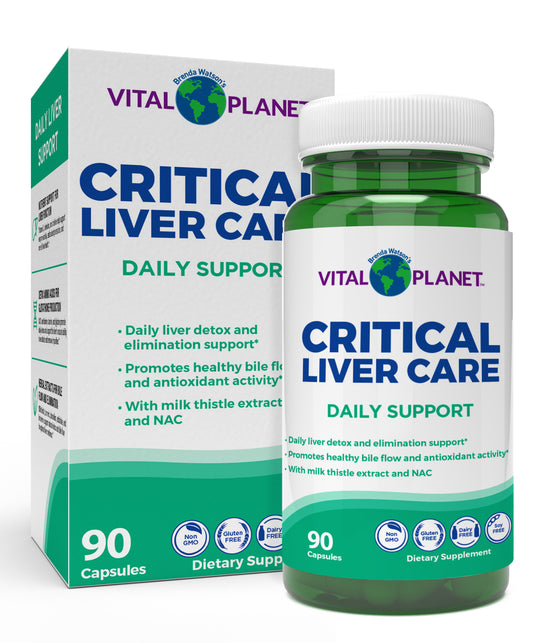 Vital Planet Critical Liver Care supplement bottle and packaging on a white background