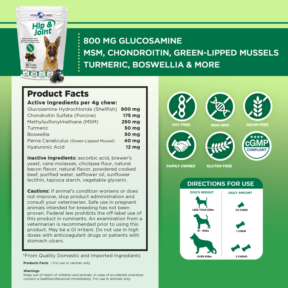 Hip and Joint Mobility Support Chews product facts and feeding guide