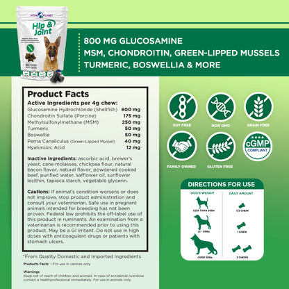 Hip and Joint Mobility Support Chews product facts and feeding guide