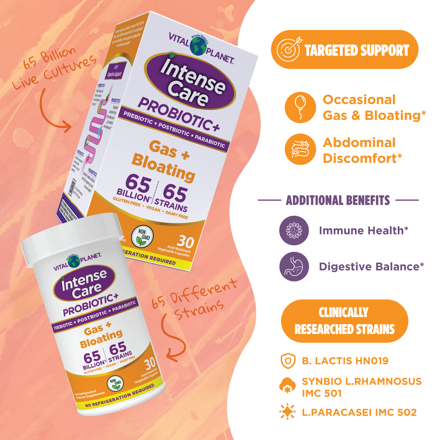 Intense Care Gas & Bloating Probiotic - Shelf Stable, 30ct