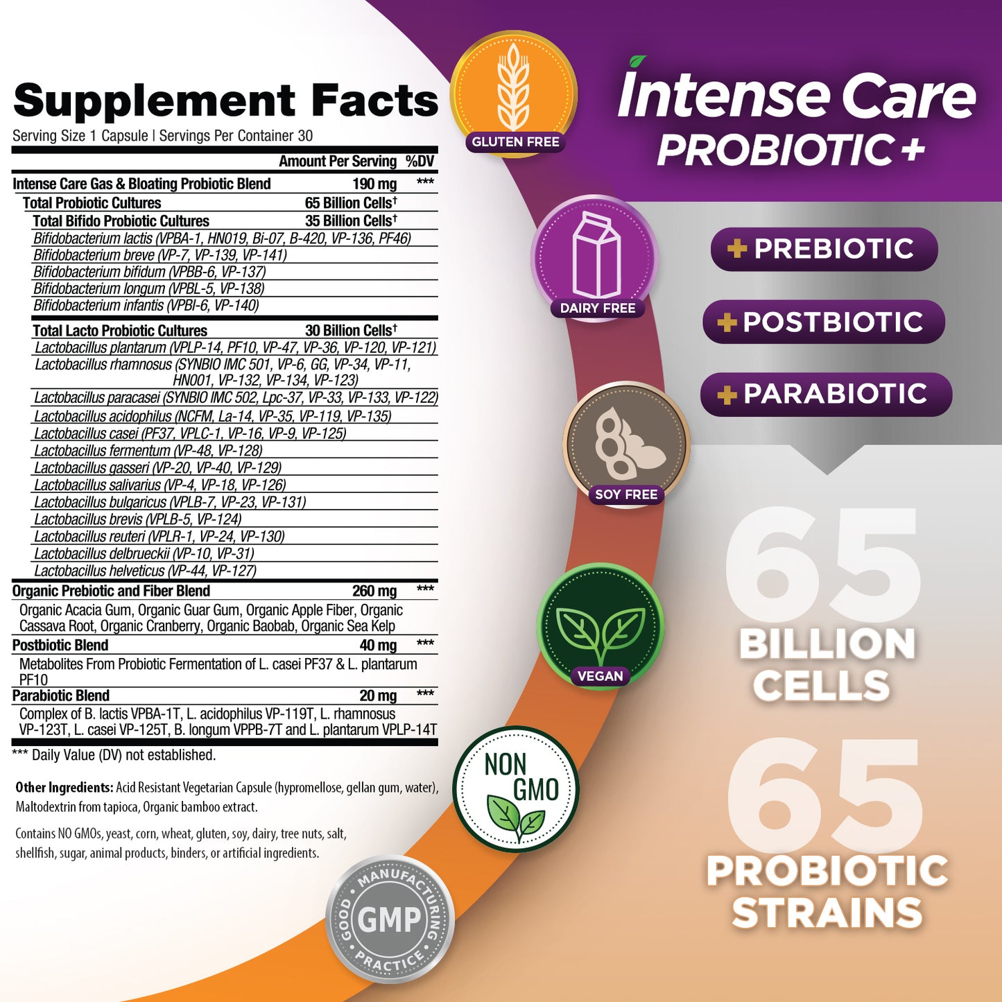 Intense Care Gas & Bloating Probiotic - Shelf Stable, 30ct