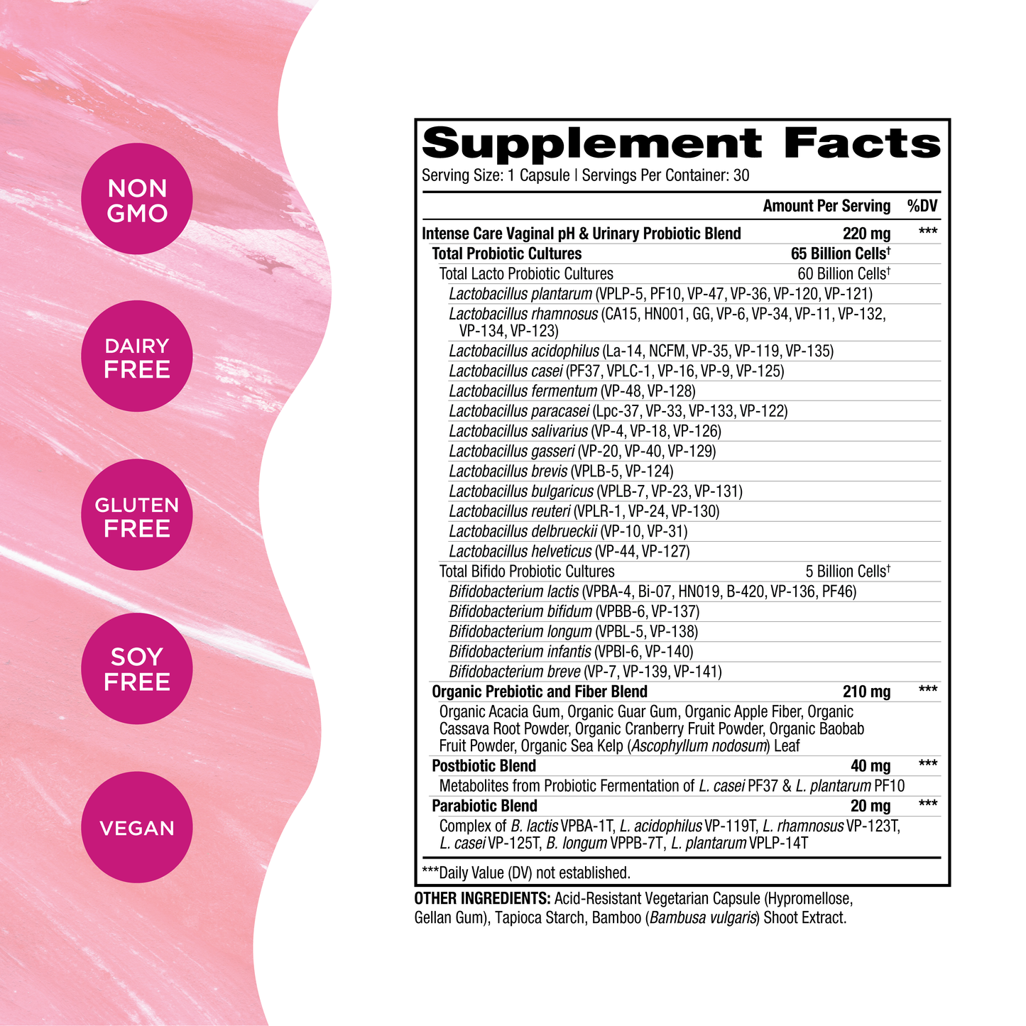 Intense Care Vaginal pH & Urinary Probiotics - Shelf Stable, 30ct