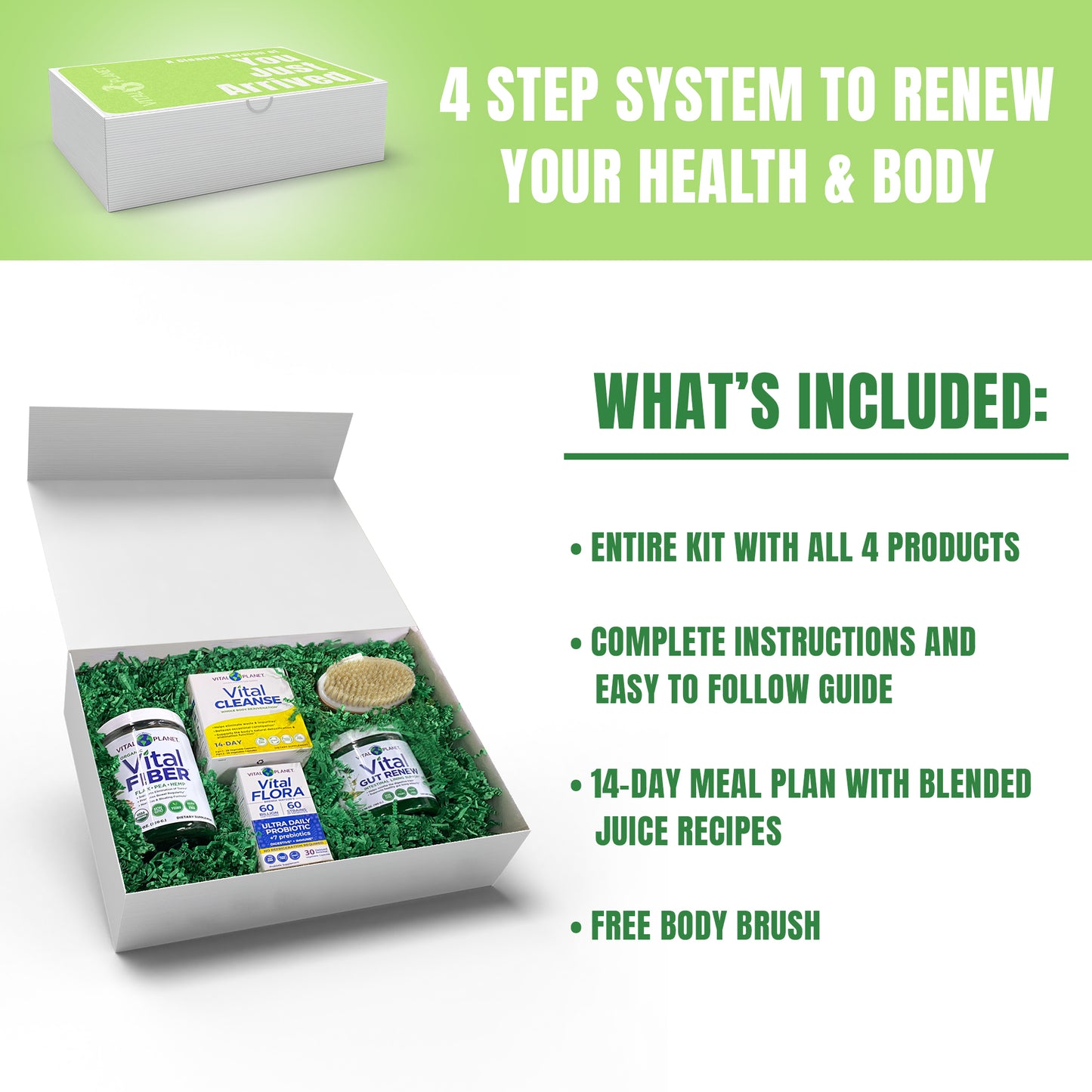 Whole Body Cleansing Kit: 4-Product Bundle - 14-day cleanse | Vital Gut Renew, Vital Fiber and VItal Flora Probiotics